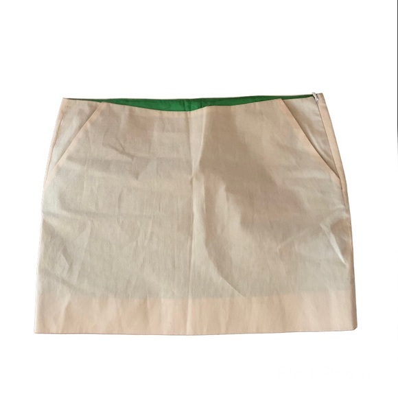 DVF Diane Von Furstenberg Reversible Beige Green Linen-Blend Mini Skirt - Picture 2 of 5